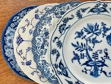 Vintage Mismatched China Blue & White BREAD, Cake, Dessert Plates ~ Set of 4 ~