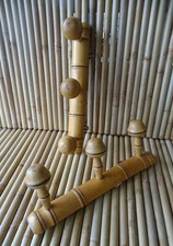 x2 porte manteau mural bois 3 patères design bambou rétro vintage 50 60's