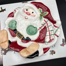 Christmas Fitz and Floyd Plaid Santa Canape Candy Dish Vintage 2063/125 With Box