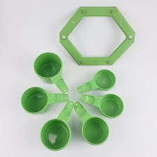 Vintage Bright Green Tupperware Measuring Cup Set with Hanging Rack - Complete! 