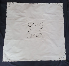 Antique Beige Cotton Embroidered Tablecloth - 85 x 85cm