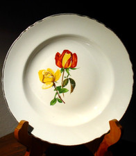 6 assiettes décor roses jaune