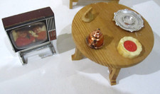 RETRO LUNDBY WOODEN  TABLE AND WHATS ON TOP, & TELEVISION VGC