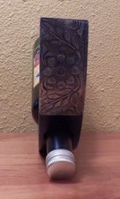 Black Wooden Wine Bottle Holder with Hammered Aluminum Floral Design Insert EUC