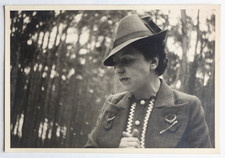 Portrait woman, wood, student uniform? - Old snapshot photo c. 1930 ?