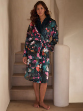 TED BAKER Ladies Luxury Teal Faux Fur Lined Floral Robe Dressing Gown ~ MED LONG