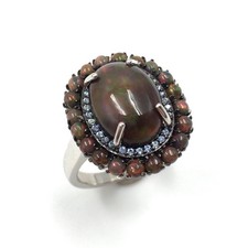 Bague en argent massif 925 opale noire 5.13ct opale pleine topaze bleue...