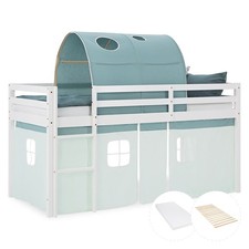 Cadre Lit superposé d'enfant 90x200 Matelas en Bois Massif Tunnel Vert Homestyle