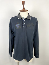 HV Society Blue Long Sleeve Embroidered Logo Stretch Casual Polo Shirt Sz L