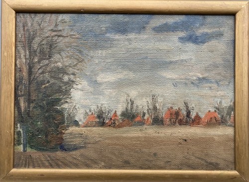 Peinture huile village - peinture,