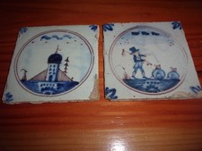 Antique Delft or Northern France Earthenware Tiles 18th Century Rare