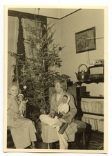 Family Christmas Tree Kids Dolls Dolls - Old Photo Year. 1950