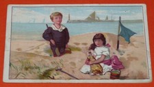 CHROME 1890-1910 AU SOLDEUR NANTES CHILDREN BEACH SEA CASTLE SAND DOLL