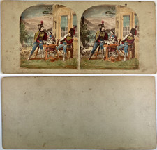 Men Drinking Outside a Pub in English Military Costume, Vintage Albumen Print,