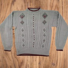 ANCIENNE Pykettes Pull en Tricot Torsadé Gris Femme Taille Moyenne