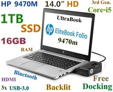 Ultrabook HP Folio 9470m i5-1.9GHz FAST 1TB SSD 16GB 14" Backlit BT FP DOCK