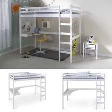 Lit mezzanine enfant 90x200 bois blanc avec bureau échelle sécurité Homestyle4u