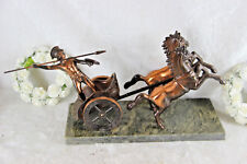 French Sculpture statue Gladiator roman chariot carriage horses marble base 