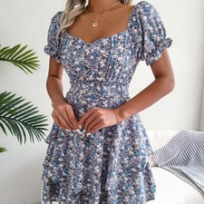 Femme Col Carré Floral Mini