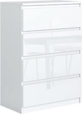 Commode Blanche Haute Brillance avec 4 tiroirs 70 cm Meuble Chambre Adulte