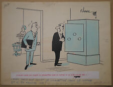 Antique drawing illustration ANDRÉ HARVEC humor scene safe cigarette