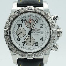 Breitling Super Avenger A13370 Lunette En Diamants Blanche En Très Bon État