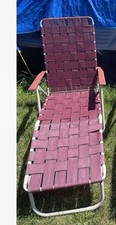Vintage Aluminum Folding Webbed Chaise Lawn Lounge Pool Beach Chair Woven Red
