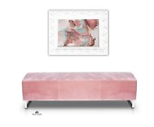 Banc En Velours Rose Ancien Sur Patins En Acier Inoxydable Stable 150 Cm.