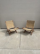 2 HANS WEGNER STYLE FOLDING ROPE LOUNGE CHAIR PR MID CENTURY MODERN YUGOSLAVIA