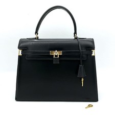 MORABITO Scala Leather Handbag Black Lock Formal Bag Authentic Used