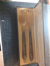 Antique Silver Metal Handle Salad Cutlery Set 