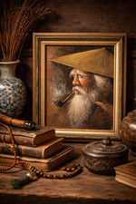 Tableau ancien fumeur chinois