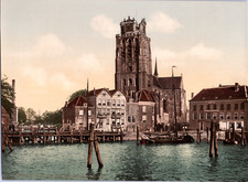 Nederland, Dordrecht. Dam en Maashaven. vintage print photochromie, vintage ph