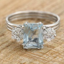 Bague en OR Blanc 18 Carats k 750 AIGUE MARINE et DIAMANT Cocktail taille 55