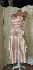vtg Real Satin Shiny Peach Layers Evening Glam Bombshell Party Couette Dress 32"