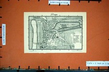 Original Old Antique Print Map 1878 France Street Plan Town Port Dieppe Bassin