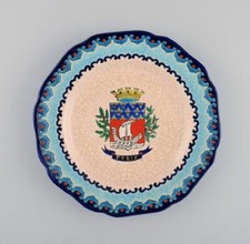 Longwy, France. Art Deco plate with hand-painted Parisian coat of arms