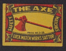 Antique Tag India Matches BN82173 The Axe Axe  