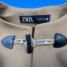 ZARA Wool Blend Manteco Camel Beige Tan Cape Coat Size S women made in Morocco 