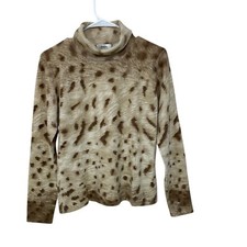 Vtg Neiman Marcus 100% Cashmere Large Leopard Print Brown Sweater Turtleneck