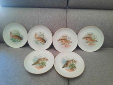 6 Antique Limoges Porcelain Fish Pattern Plates 