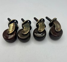 Set of 4 Antique Brass and Ceramic Furniture Castors Vintage Wheels Victorian