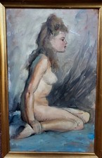 Portrait and Nude of Woman. Signed oil on cardboard painting. 