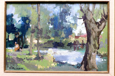 Tableau vers 1970 paysage à