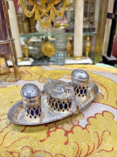 ancien service a condiments sel poivre moutarde en metal argenté travail anglais