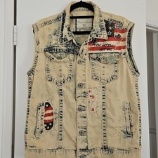 Smoke Rise Denim Vest Mens large Blue Jean Distressed Motorcycle Jacket USA NWT