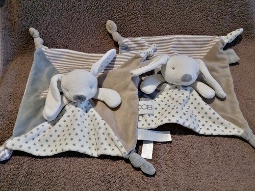 Doudou plat lapin blanc gris - plat,