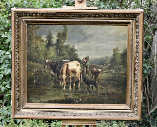 Paysage avec vaches fleuve - paysage,