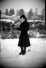 Women's winter snow coat - old photo negative year. 1930 40