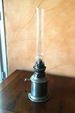 old tin oil lamp, with wick & glass LES ETAINS D'ANJOU 42cm